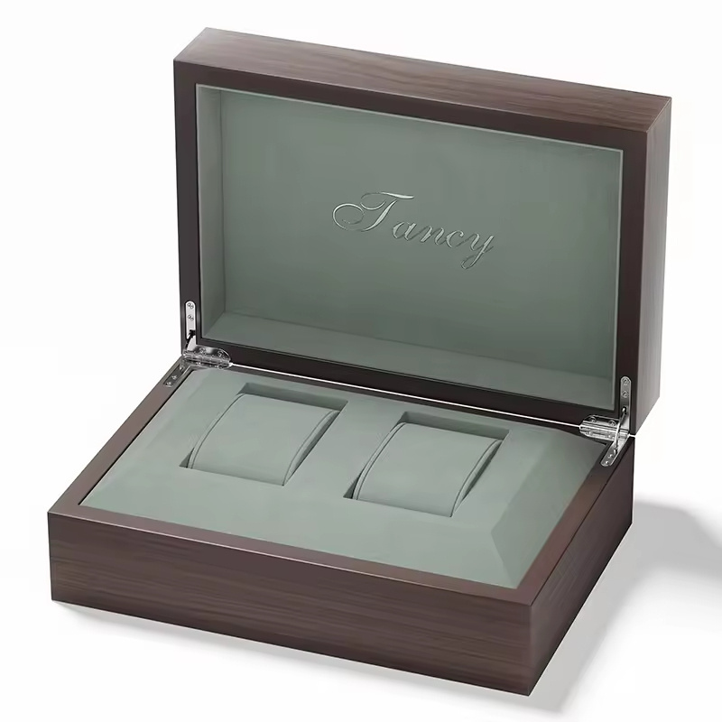 Multiple Watch Box Two Slots Double Watch Box Custom Logo Velvet Interior Wooden Packaging Watch Case