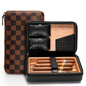 New Sale Luxury High End Leather Cigar Case Portable Travel Cedar Wood Humidor Box with Customized Logo