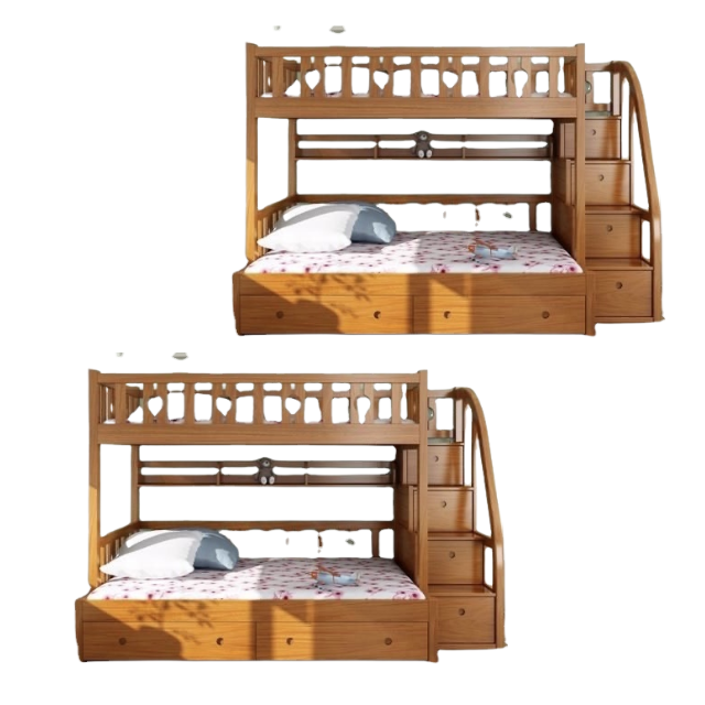 Teak Solid Wood Bunk Bed For Kids Furniture Wooden Bunk Bed With Storage Modern Design For Bedroom Furniture