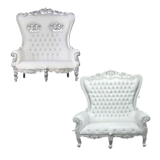 Luxury Royal Throne Double Seats White Leather King And Queen Wedding Loveseat Throne High Back Chair For Wedding And Hotel