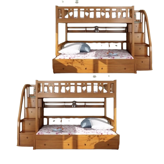 Teak Solid Wood Bunk Bed For Kids Furniture Wooden Bunk Bed With Storage Modern Design For Bedroom Furniture