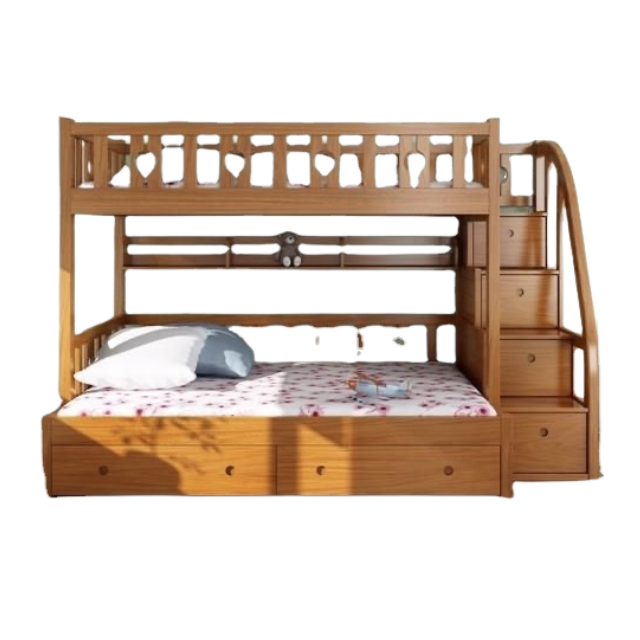 Teak Solid Wood Bunk Bed For Kids Furniture Wooden Bunk Bed With Storage Modern Design For Bedroom Furniture