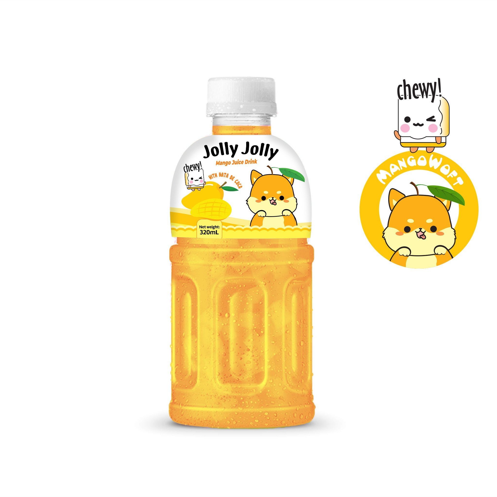 Vietnam Jolly Jolly Juice Nata De Coco and coconut pulp 320ml PET bottled Grape Melon Flavors exotic soft drink - Free Sample