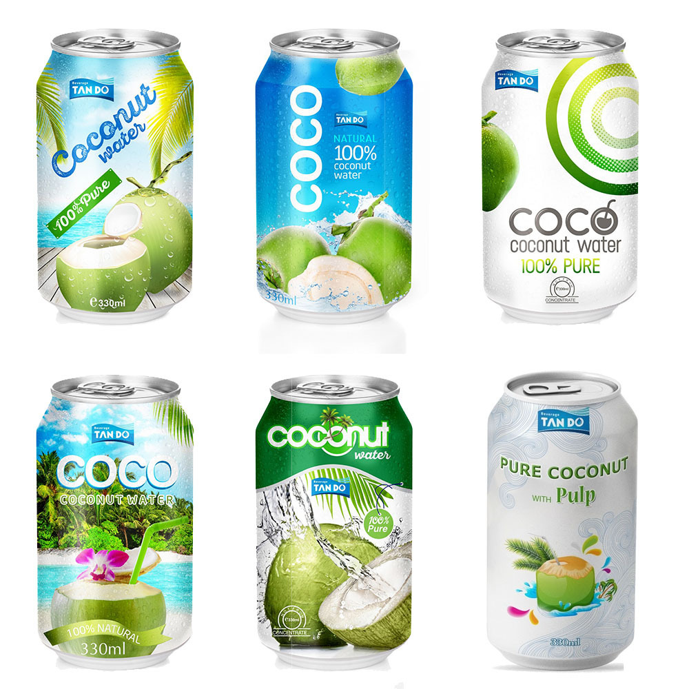 100% Pure Coconut Water in 330ml Canned Factory from Vietnam - Free Design - Free Sample