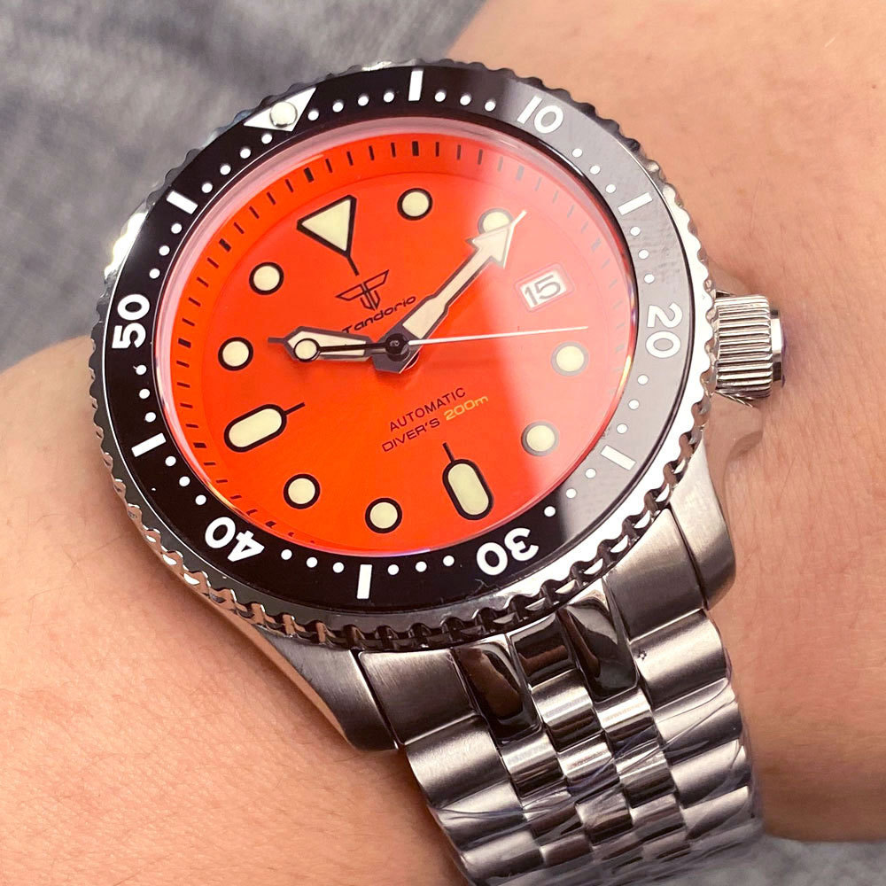 Tandorio Men Watches 41mm Diver Retro Luxury Sapphire NH35 Automatic Mechanical Vintage Watch 20Bar Luminous Orange SKX 120Click