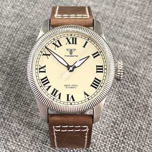 Brand Vintage White Retro Diver Field Automatic Watch Male NH35 PT5000 Movt Roman Numbers Big Crown Waterproof 39mm Reloj Hombre