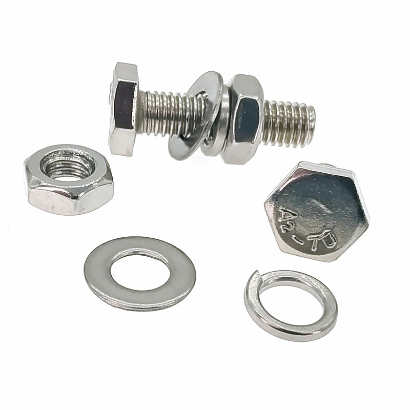 A2 70 stainless steel full thread hex head bolts with nut and washer