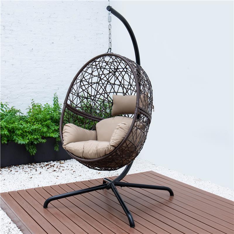 High quality Patio Outdoor Swing egg Wicker Hanging Chair with Stand