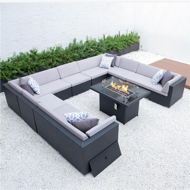 Balcony Nice Garden Outdoor Wicker Sectional Patio Rattan Sofa Set with fire pit table