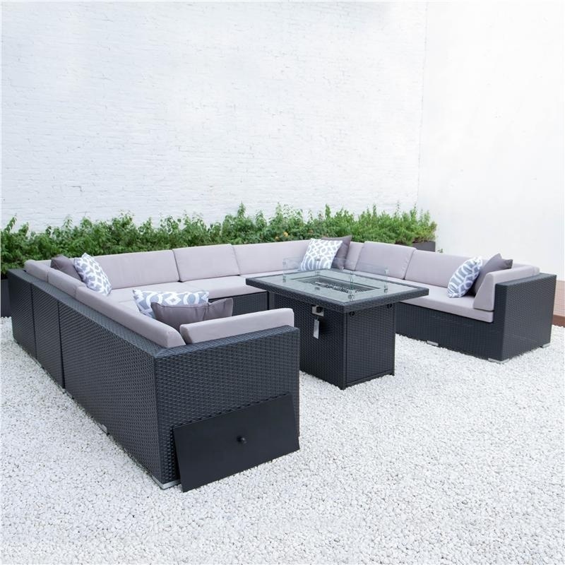 Balcony Nice Garden Outdoor Wicker Sectional Patio Rattan Sofa Set with fire pit table