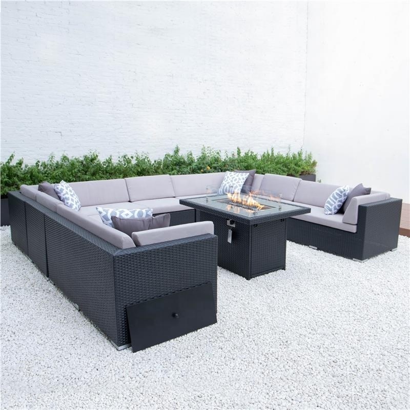 Balcony Nice Garden Outdoor Wicker Sectional Patio Rattan Sofa Set with fire pit table