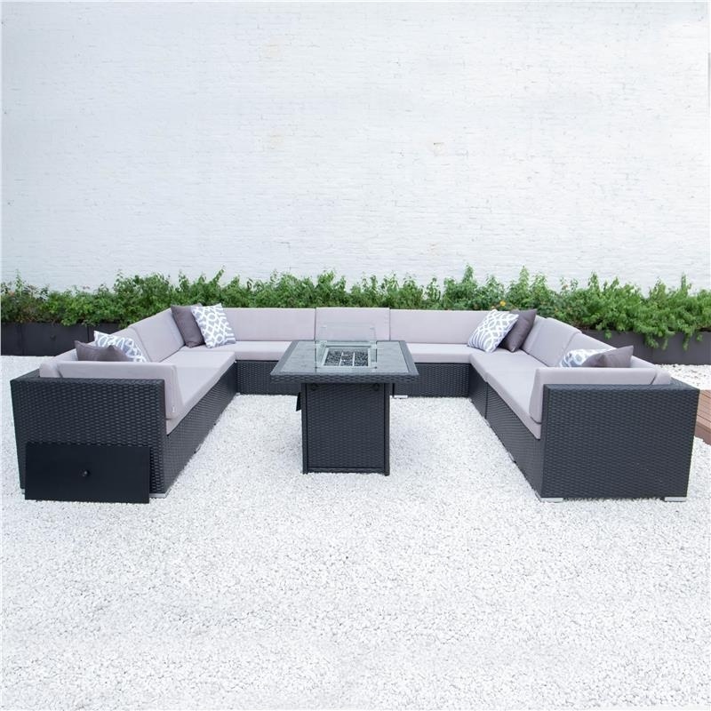 Balcony Nice Garden Outdoor Wicker Sectional Patio Rattan Sofa Set with fire pit table