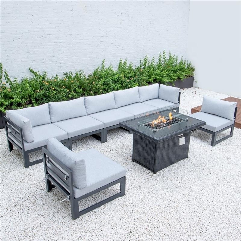 Outdoor garden couch aluminum sofa set swimming pool patio furniture set with fire pit table