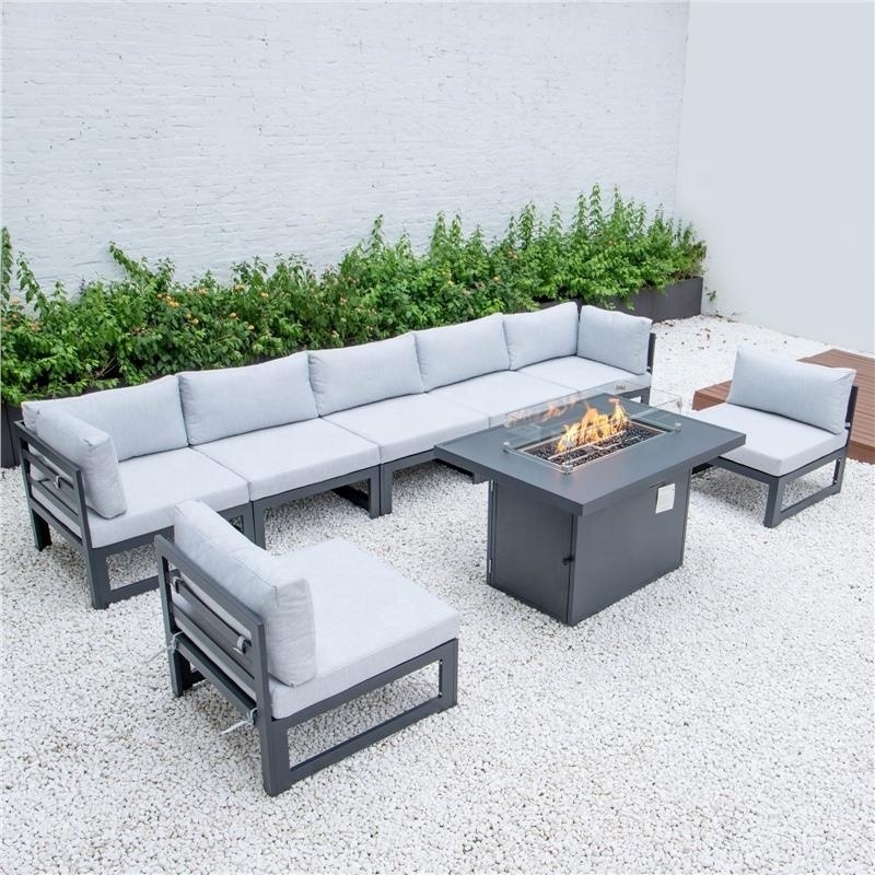 Outdoor garden couch aluminum sofa set swimming pool patio furniture set with fire pit table