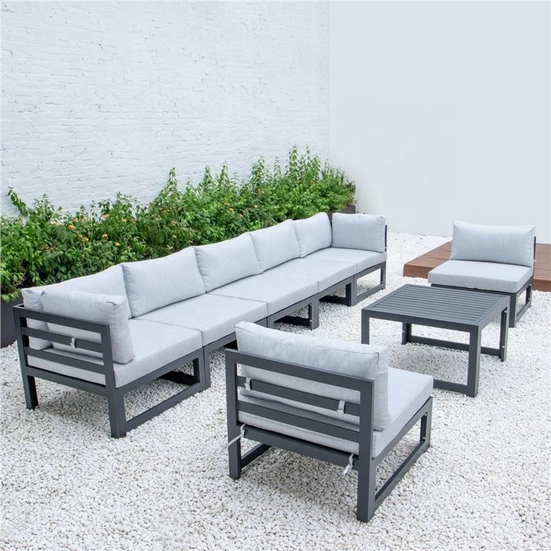 Outdoor garden couch aluminum sofa set swimming pool patio furniture set with fire pit table