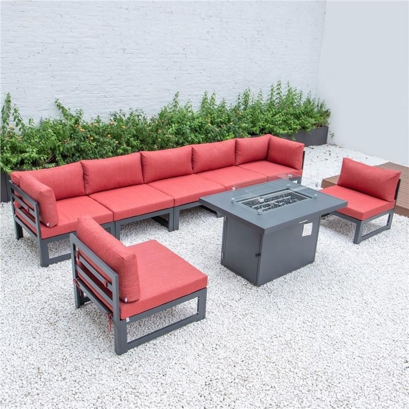 Modern Sectional Aluminum L shape Sofa Sunbed Garden Sofa Set Outdoor Furniture with fire pit table