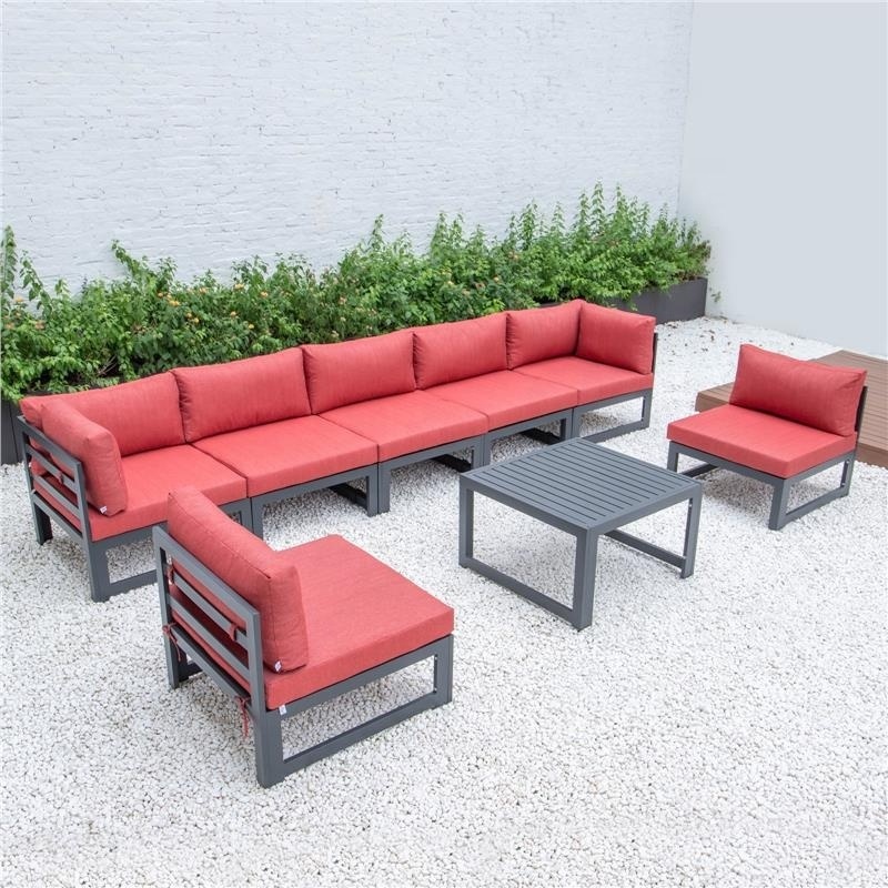 Modern Sectional Aluminum L shape Sofa Sunbed Garden Sofa Set Outdoor Furniture with fire pit table