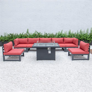 Modern Sectional Aluminum L shape Sofa Sunbed Garden Sofa Set Outdoor Furniture with fire pit table