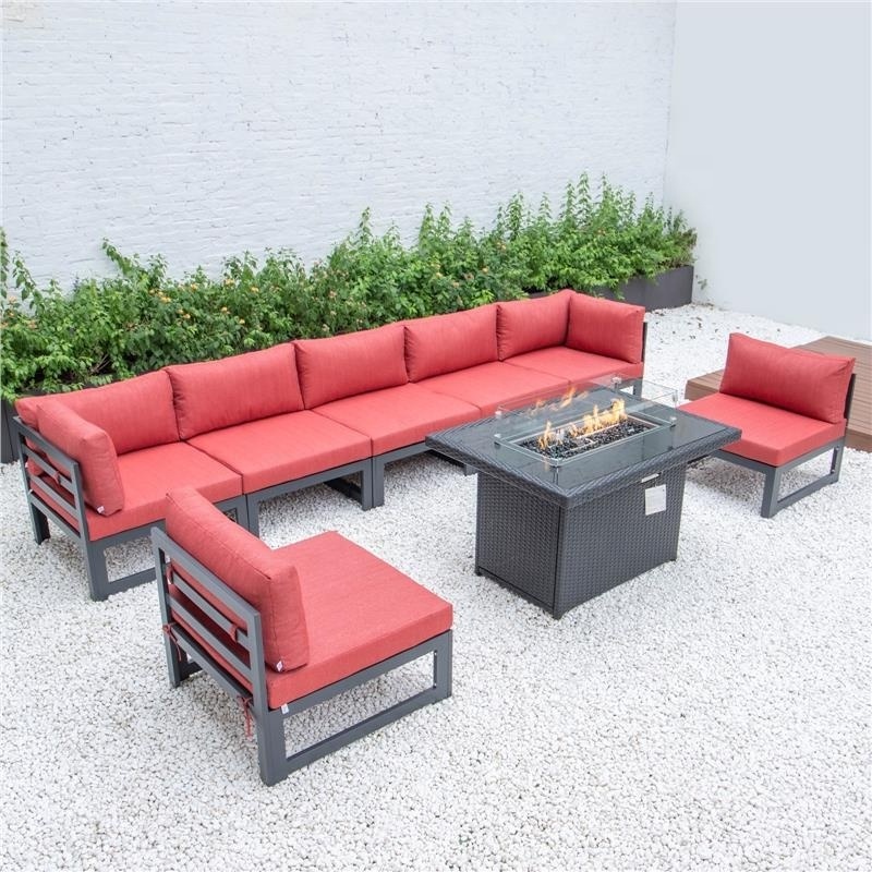 Modern Sectional Aluminum L shape Sofa Sunbed Garden Sofa Set Outdoor Furniture with fire pit table