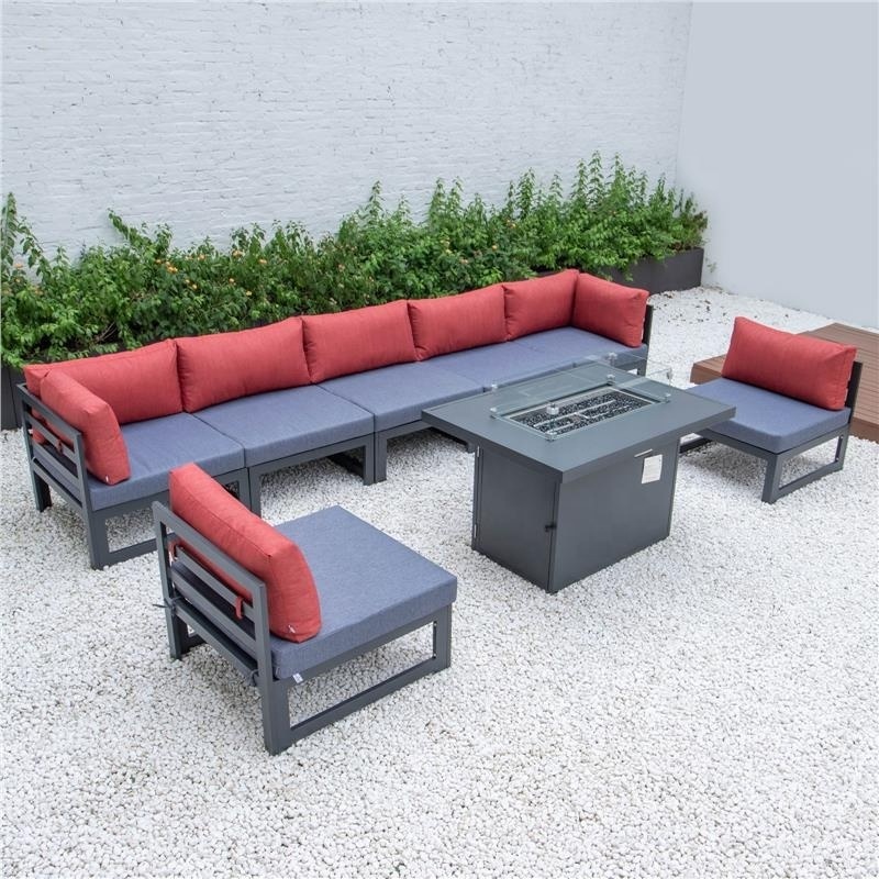 Modern sectional garden sofa patio lounge mattress modular outdoor exterior sofa with fire pit table