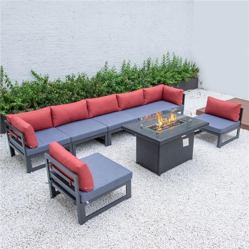 Modern sectional garden sofa patio lounge mattress modular outdoor exterior sofa with fire pit table