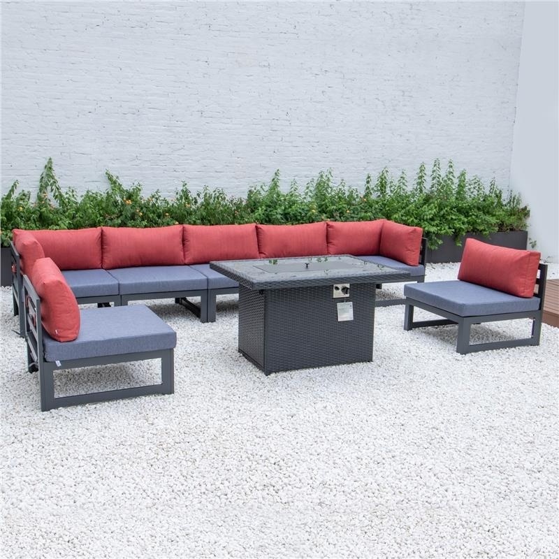 Modern sectional garden sofa patio lounge mattress modular outdoor exterior sofa with fire pit table