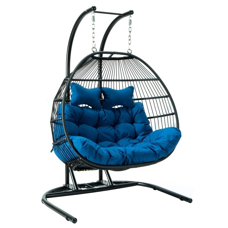 Outdoor Furniture Patio Swing Chair Foldable Garden Double Rope Hanging Egg Chair With Stand