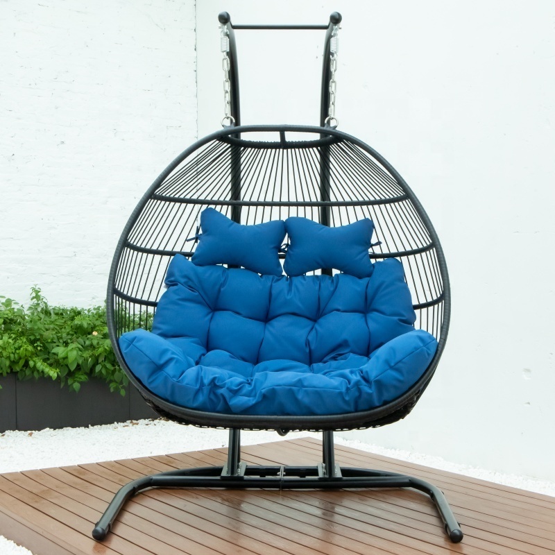 Outdoor Furniture Patio Swing Chair Foldable Garden Double Rope Hanging Egg Chair With Stand