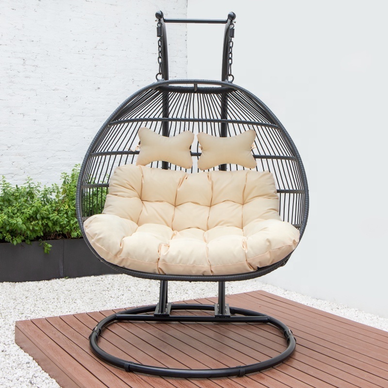 Double Seater Rope Woven Egg Hanging Swing Garden Swing Outdoor Wicker Hanging Chair