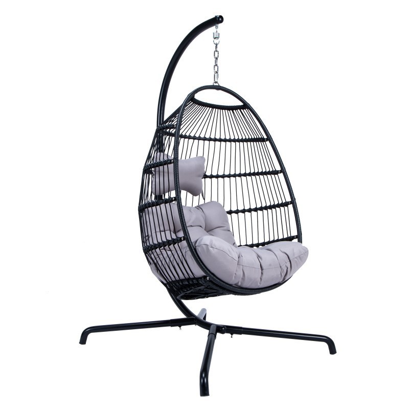 Foldable Wicker Hanging Egg Chair Rope Swing Chair Rattan Outdoor  Patio Swing With Metal Stand