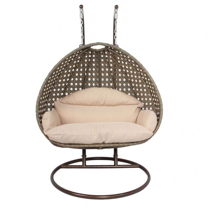 Outdoor Double Seat Garden Furniture Rattan Patio Swing Hanging Egg Chair With Cushion