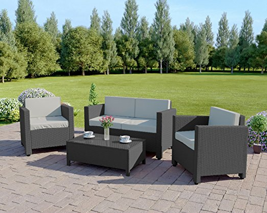 4 Seater Outdoor Garden Rattan Patio Set  Armchair and Coffee Table Set