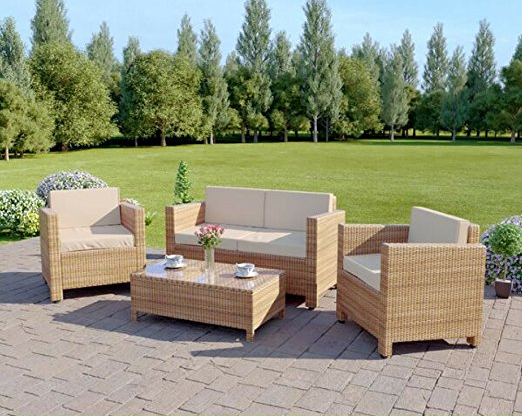 4 Seater Outdoor Garden Rattan Patio Set  Armchair and Coffee Table Set