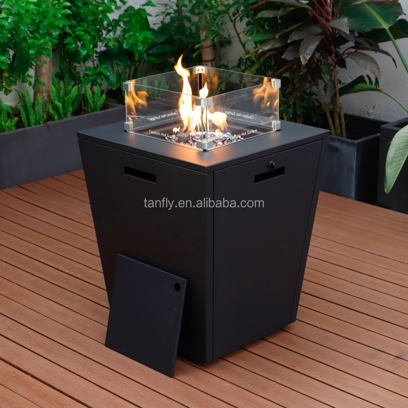 Outdoor Patio Square Fire Pit Gas Fire Table Garden Propane Firepit Table with Glass Wind Guard