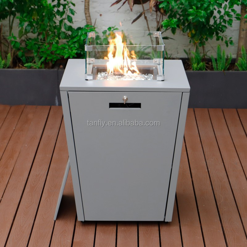 Outdoor Patio Square Fire Pit Gas Fire Table Garden Propane Firepit Table with Glass Wind Guard