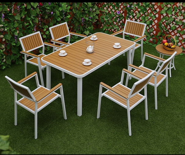 Garden Outdoor Furniture 6 seaters dining table and chairs aluminum patio set with wood