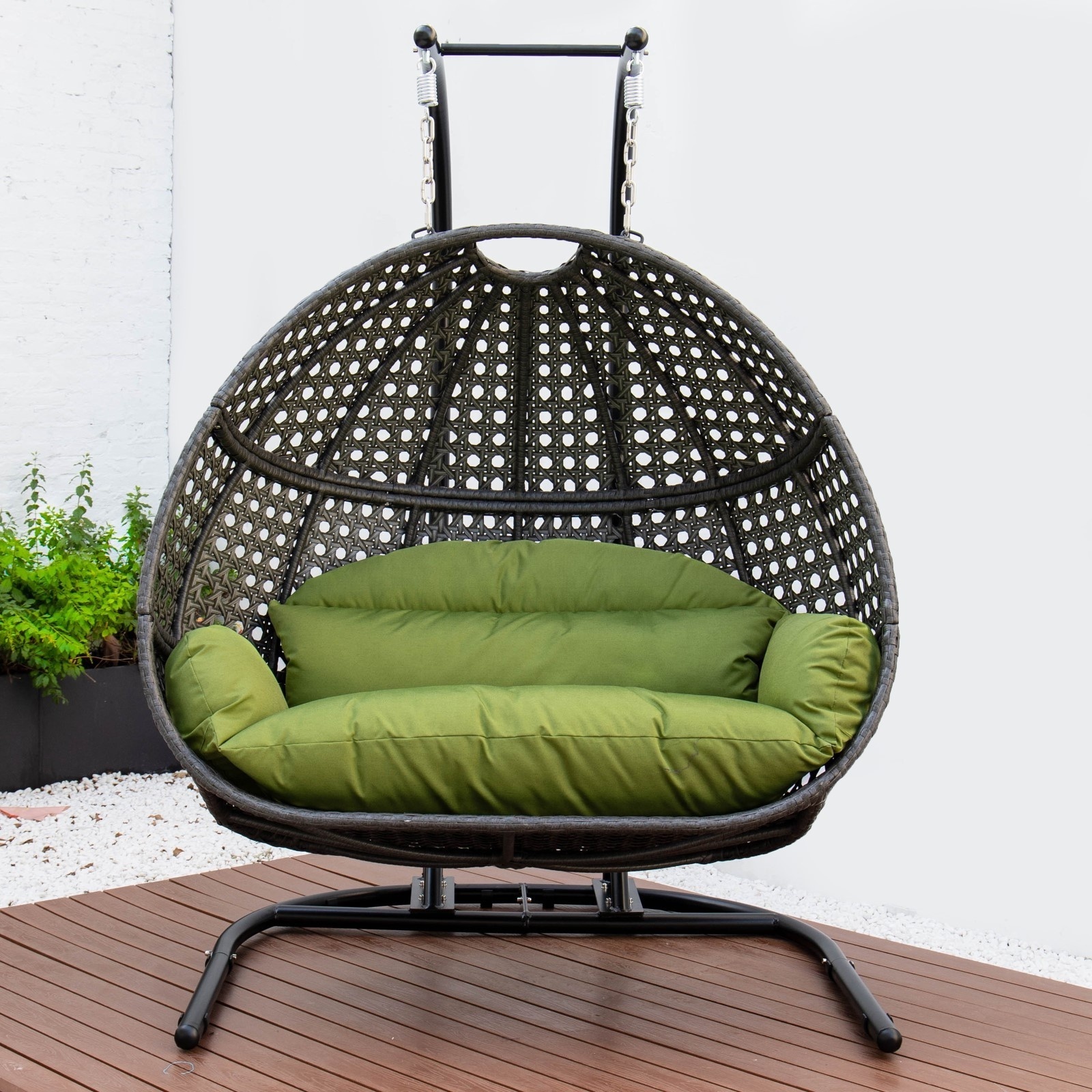 Double Egg Swing Chair Patio Hanging Rattan Swing Egg Chair With Stand