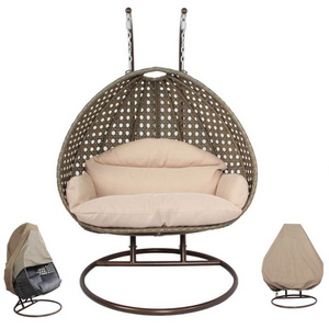 Outdoor Double Seat Garden Furniture Rattan Patio Swing Hanging Egg Chair With Cushion