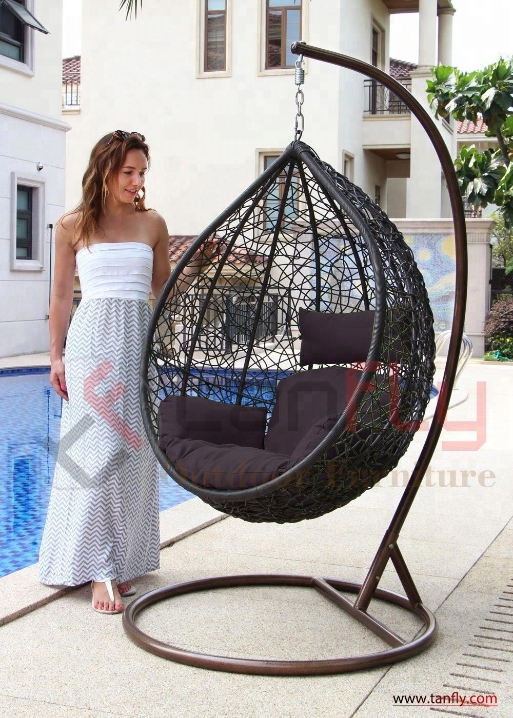 Cane Furniture High Quality Patio Iron Frame Swing Hanging Egg Chair