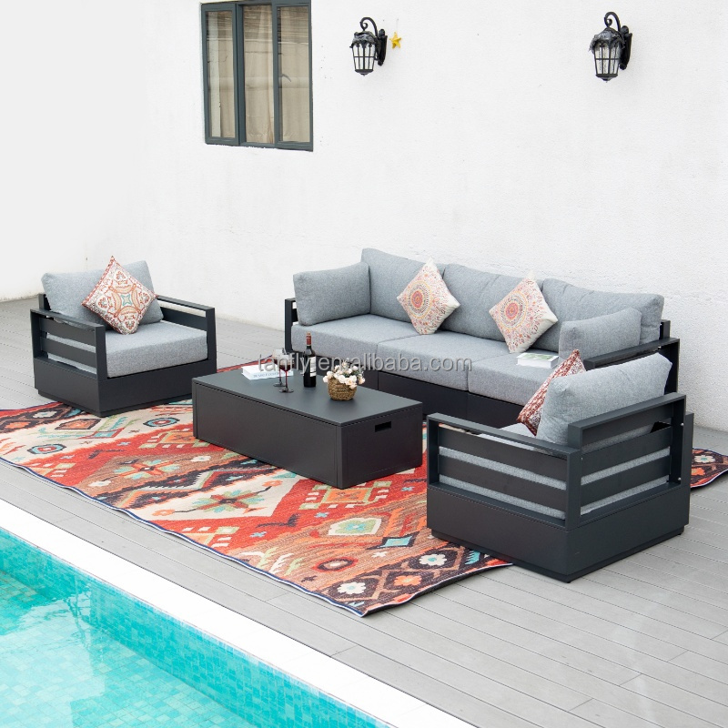 Modern Hotel Patio Leisure Aluminum Furniture Sets Garden Outdoor Metal Sofa Set With Fire Pit Table