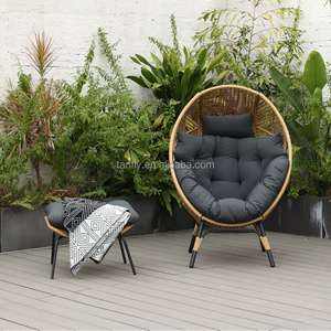 Balcony Garden Living Room Furniture Egg Chair With Ottoman Patio Wicker Rattan Egg Chair Cushions