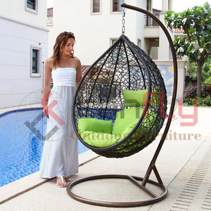 Patio Swing Rattan Egg Shaped Swing Chair Hanging Basket Outdoor