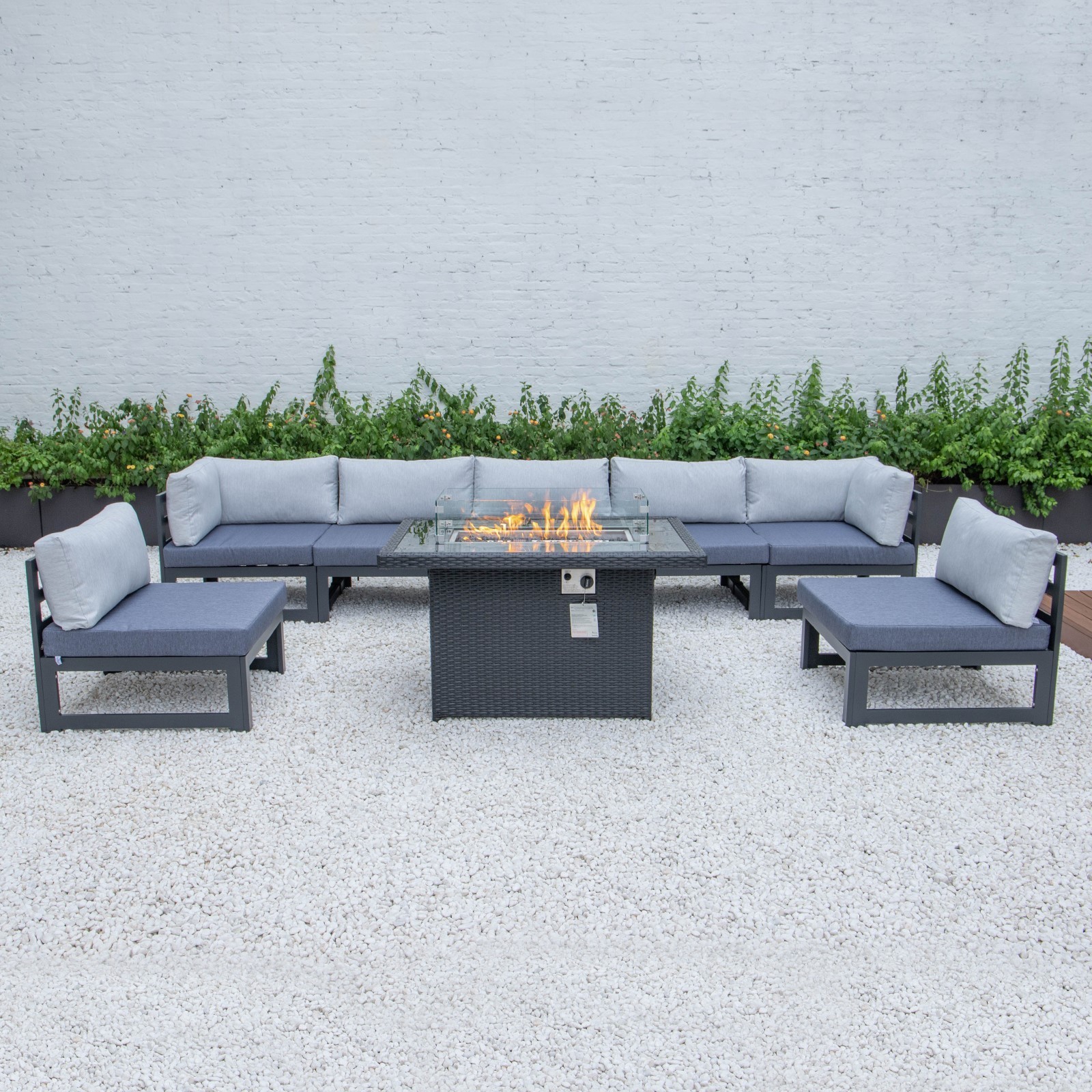 Patio Garden Aluminum Sofa Set Furniture Outdoor Modern Rattan Sofa Wicker Sofa Sets With Fire pit Table