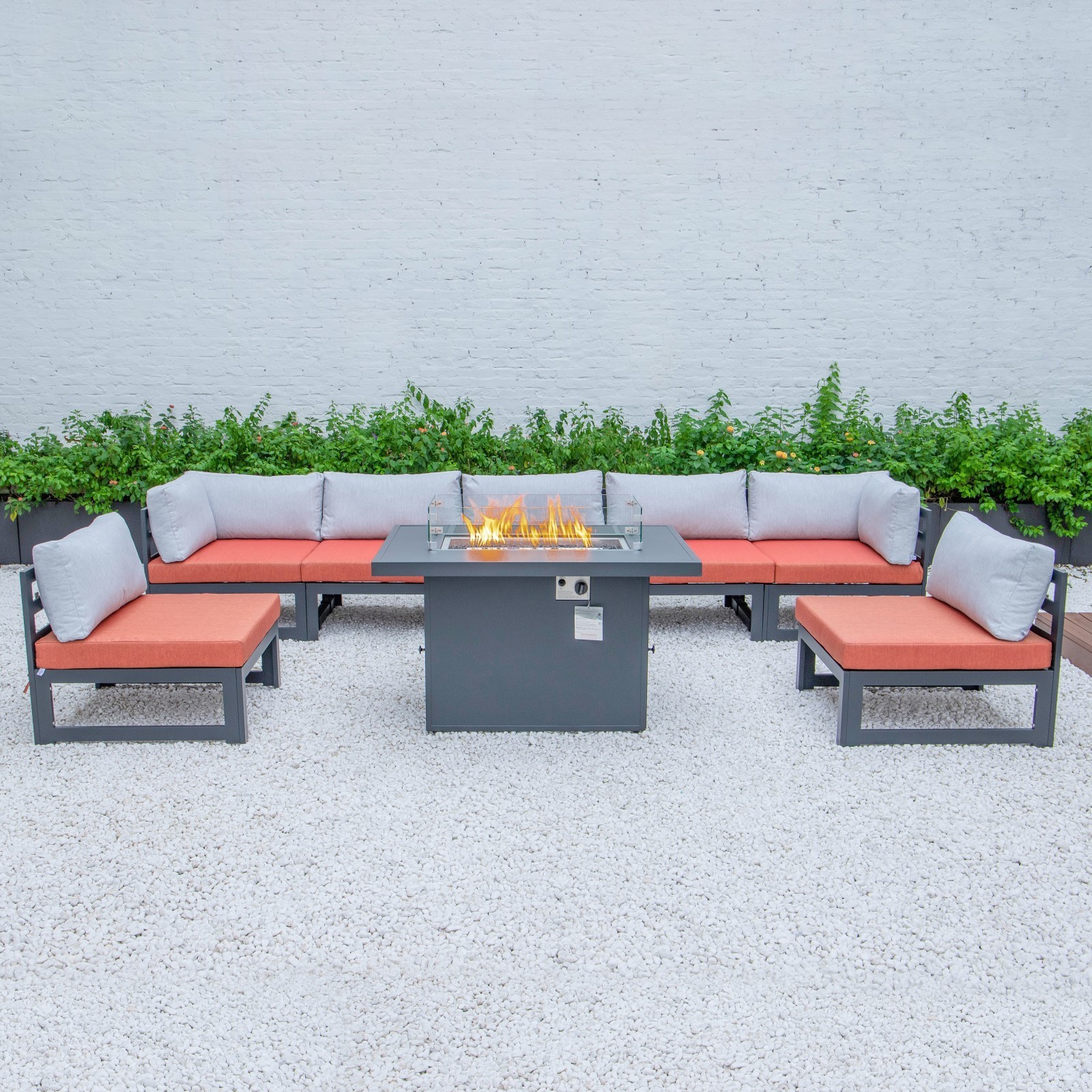 Patio Garden Aluminum Sofa Set Furniture Outdoor Modern Rattan Sofa Wicker Sofa Sets With Fire pit Table