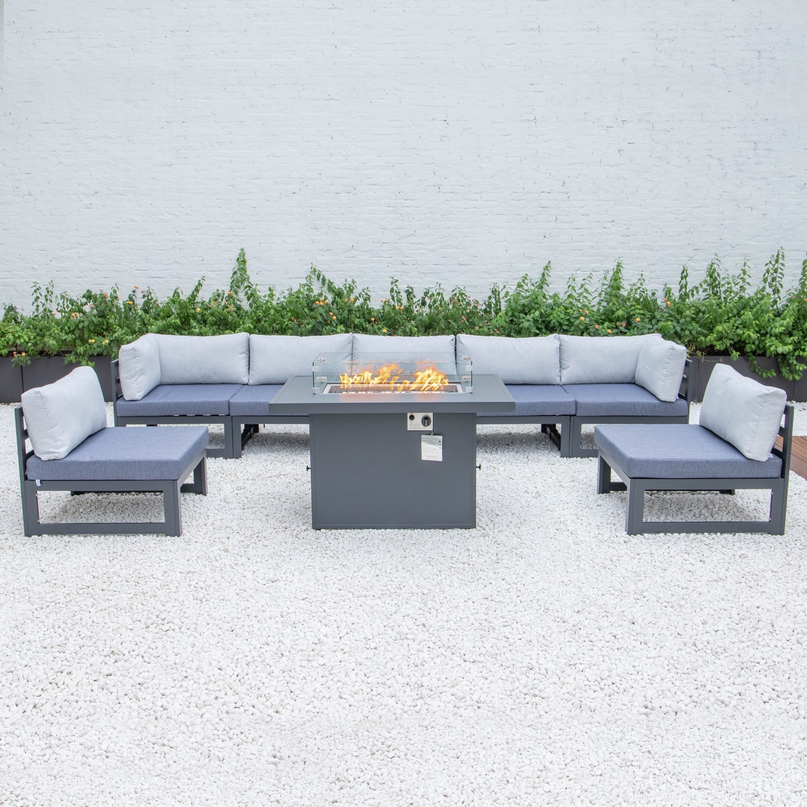 Patio Garden Aluminum Sofa Set Furniture Outdoor Modern Rattan Sofa Wicker Sofa Sets With Fire pit Table