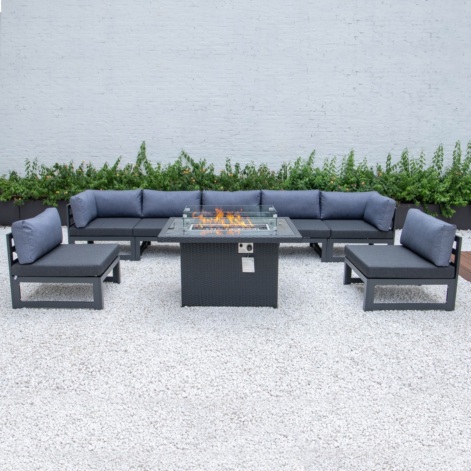 Patio Garden Aluminum Sofa Set Furniture Outdoor Modern Rattan Sofa Wicker Sofa Sets With Fire pit Table