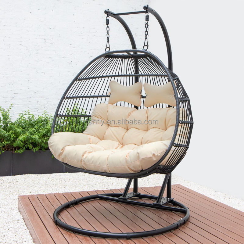 Outdoor Garden Furniture Patio Swing Chair Double Seat Hanging Egg Chair Swing With Stand