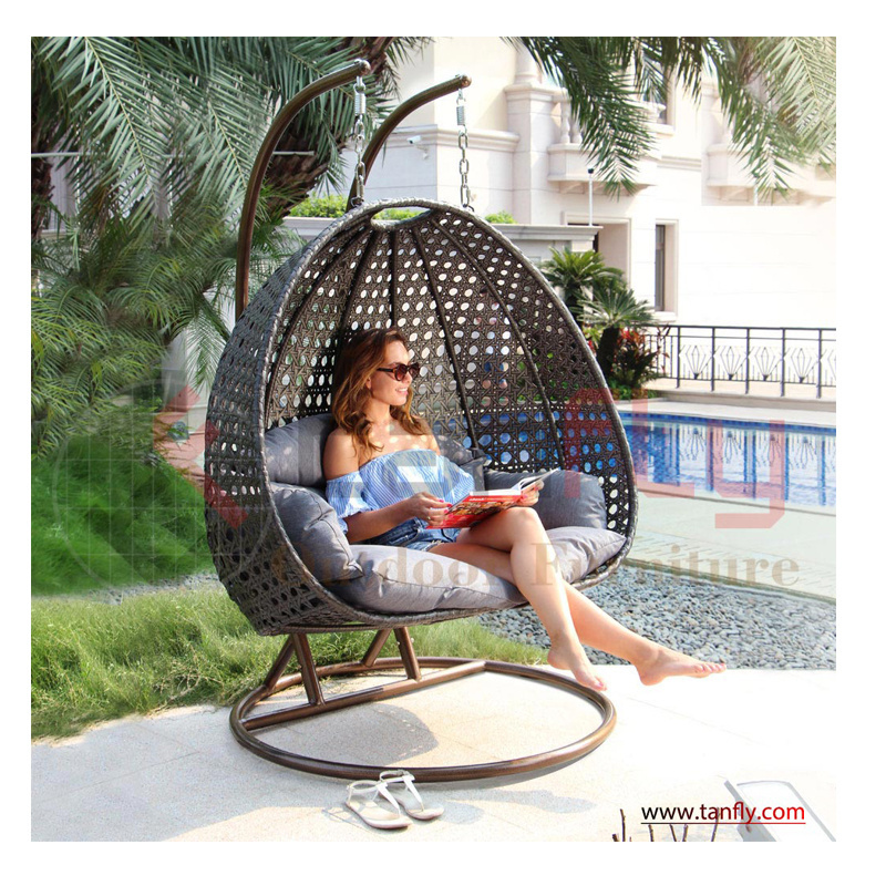 Patio Hanging Egg Chair Swings With Stand Steel Frame And Outdoor Furniture Set Cushions