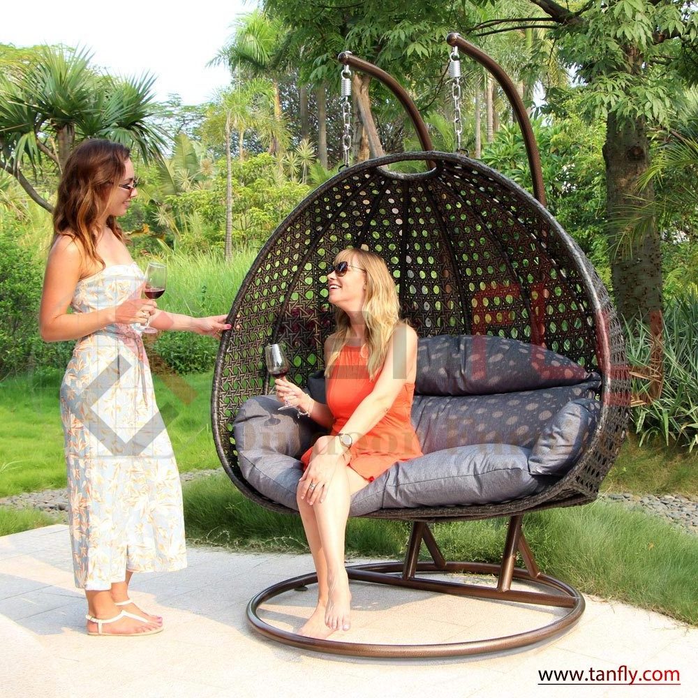 Patio Hanging Egg Chair Swings With Stand Steel Frame And Outdoor Furniture Set Cushions