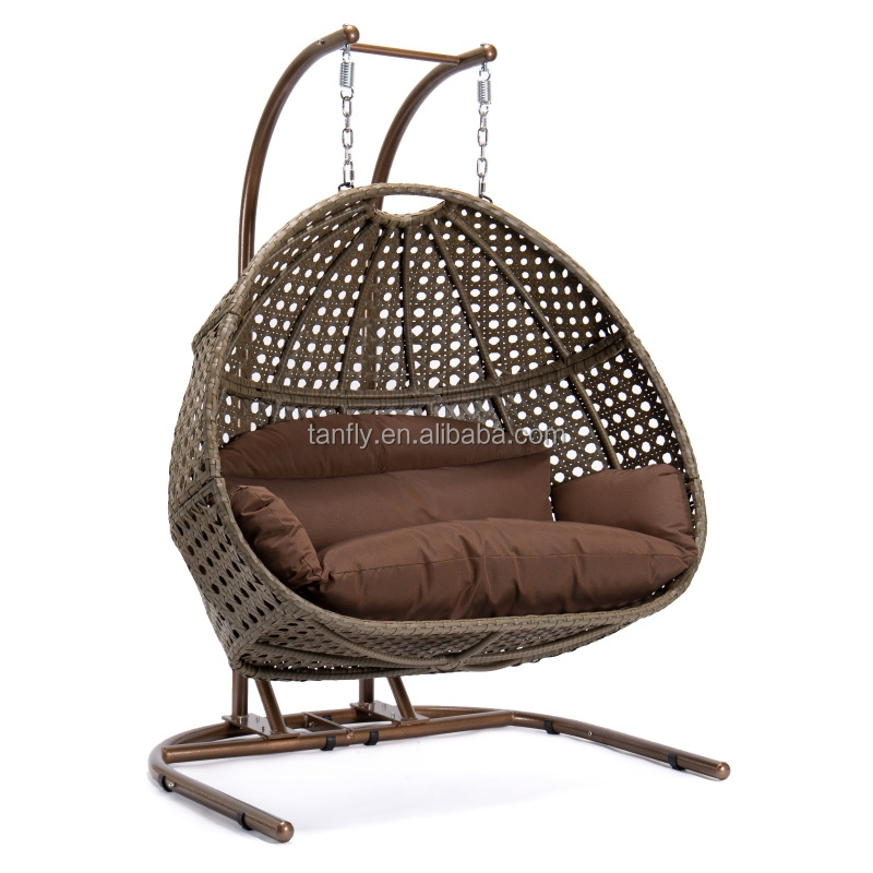 Luxury Outdoor High Quality Waterproof Single Seat Rattan Patio Swing Hanging Egg Chair